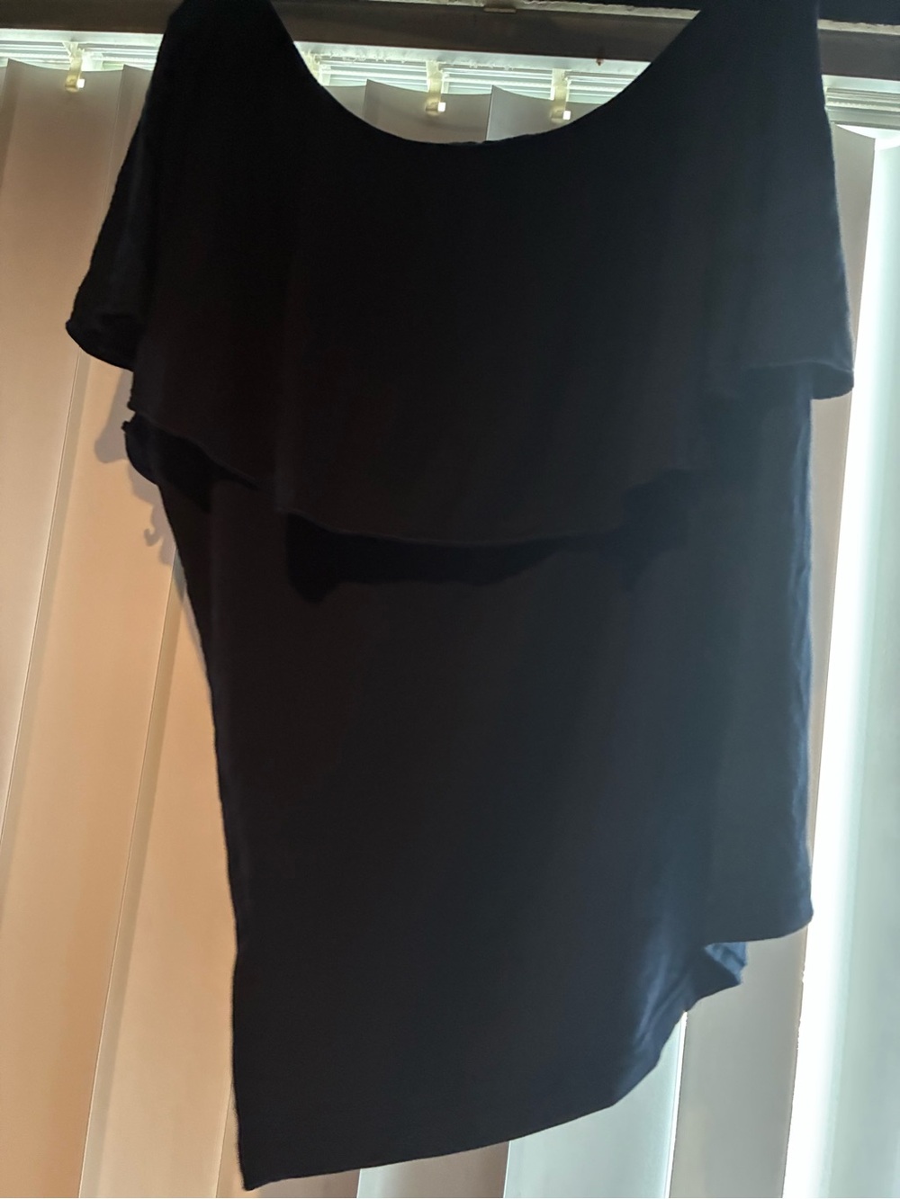 Chaps Navy Off-Shoulder Ruffle Blouse - Picture 8 of 11